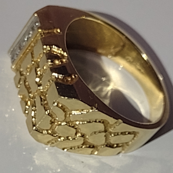 10K Diamond 🪙 Nugget Men's Yellow Gold Ring 5.26 gms 🎁 - Picture 3 of 5